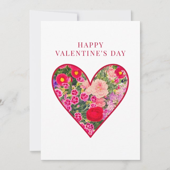 Cartão De Festividades Valentine's Day for Wife - Love Pink Floral Heart (Frente)