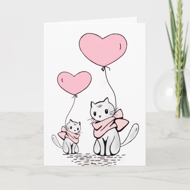 Cartão De Festividades Valentine's Day Greeting Card Cat Pink Hearts  (Frente)