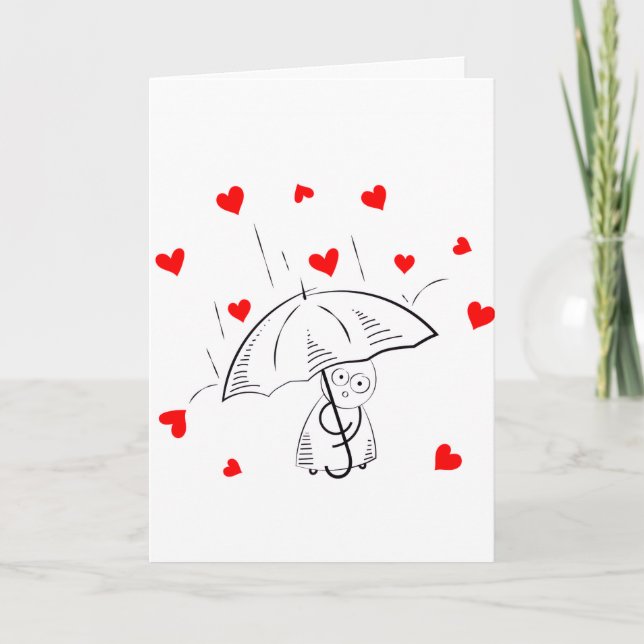 Cartão De Festividades Valentine's Day Greeting Card Umbrella Red Hearts  (Frente)