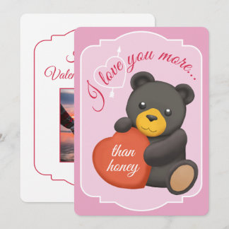 Cartão De Festividades Valentines Flat Card Cute Black Bear