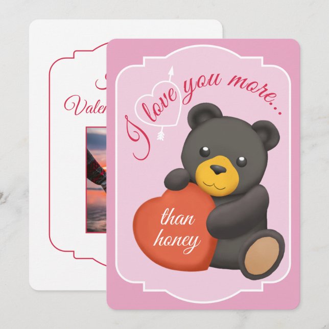 Cartão De Festividades Valentines Flat Card Cute Black Bear (Frente/Verso)