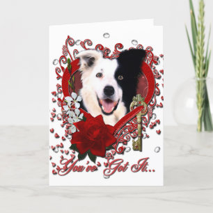 Cartão De Festividades Valentines - Key to My Heart - Border Collie