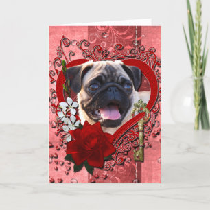 Cartão De Festividades Valentines - Key to My Heart - Pug