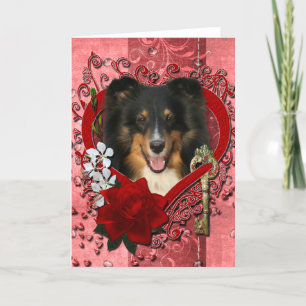 Cartão De Festividades Valentines - Key to My Heart - Sheltie - Chani