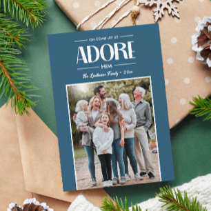 Cartão De Festividades Vamos Adorá-Lo Foto Cristã AZUL