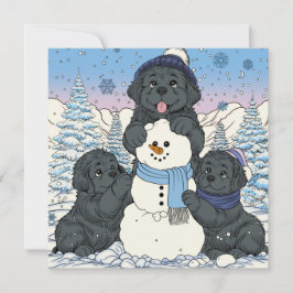 Cartão De Festividades Vamos Construir um Boneco de Neve cachorro Newfoun