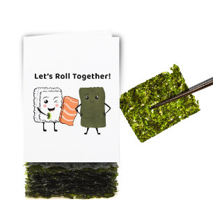 Cartão De Festividades Vamos Rolar Juntos! Sushi Kawaii