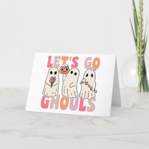 Cartão De Festividades Vamos Vai Ghouls Groovy Ghost Com Flores Vintage