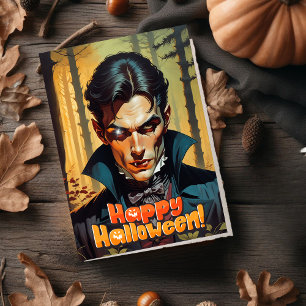 Cartão De Festividades Vampiro na Floresta Noturna de Halloween 