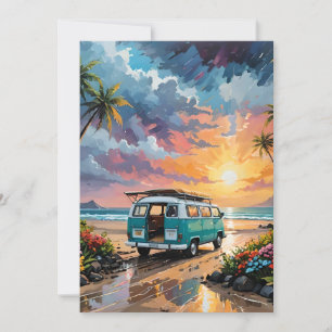 Cartão De Festividades Van Scene Na Praia A