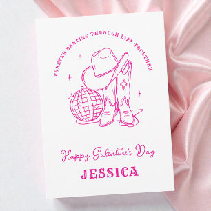 Cartão De Festividades Vaqueira do Oeste Rosa Escrito Feliz Dia das Galen