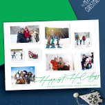 Cartão De Festividades Várias Fotografias Collage Green Elegant Happy<br><div class="desc">Placa de Feriado Feliz Elegante de Quadros de Sombra de Várias Fotografias. Esta placa inclui uma coleção de fotos de 8 fotos da família na frente.</div>