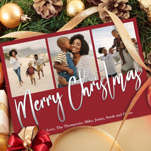 Cartão De Festividades Várias Fotografias de Natal Holly (The background and artwork are also editable. Design to fit your party theme and décor. )