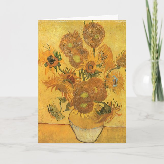 Cartão De Festividades Vase com 15 Girassóis por Vincent van Gogh (Frente)