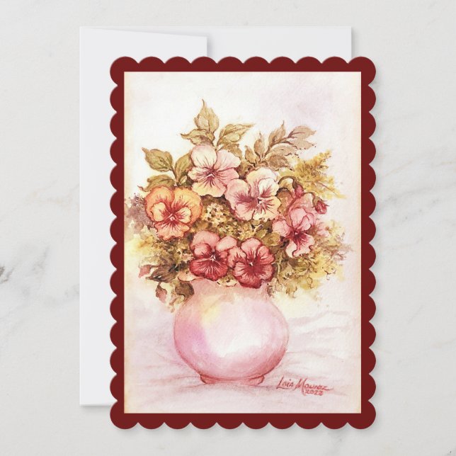 Cartão De Festividades Vase da placa de férias planas de Pansies (Frente)