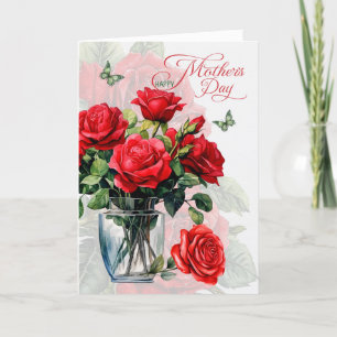 Cartão De Festividades Vase de Rosas vermelhas e Dia de as mães de borbol