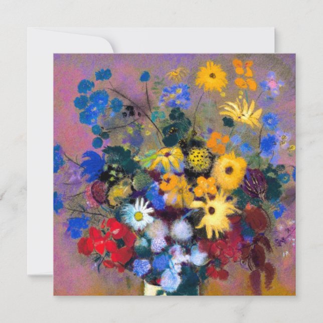 Cartão De Festividades Vaso Branco com Flores Odilon Redon (Frente)