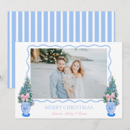 Cartão De Festividades Vasos de Gengibre de Natal Azul Préppy Chinoiserie