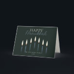 Cartão De Festividades Vazio Feliz Hanukkah Menorah Candles<br><div class="desc">Esses cartões de saudação de Chanucá dobrados de 7" x 5" contêm um espaço reservado para um nome de família e um ano. O design é de nove velas desenhadas à mão com a saudação,  "Feliz Chanucá." O dentro é vazio.</div>