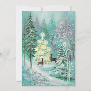 Cartão De Festividades Veado antigo na neve