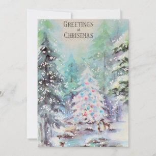 Cartão De Festividades Veado antigo na neve