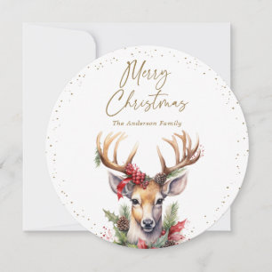Cartão De Festividades Veado Aquarela Dourado Natalino Feliz Natal