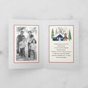 Cartão De Festividades Veado de inverno e árvores Foto de Natal dobrada