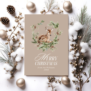 Cartão De Festividades Veado Floral Elegante Natal Alegre Moderno