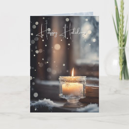 Cartão De Festividades Vela De Natal Brilhante Na Neve