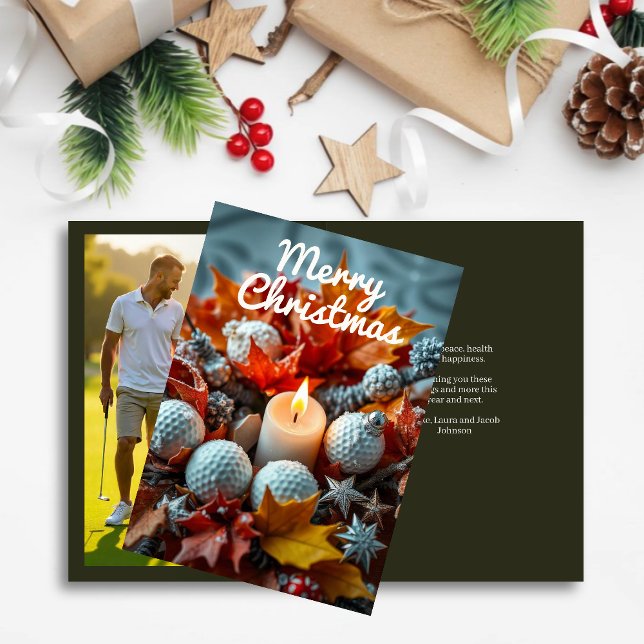 Cartão De Festividades Vela de Natal de Golf - Azul de Foto da Família (Criador carregado)