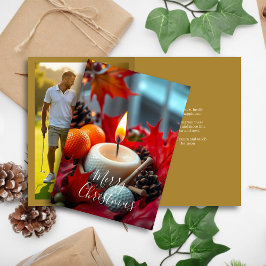 Cartão De Festividades Vela de Natal de Golf - Foto da família Dourada