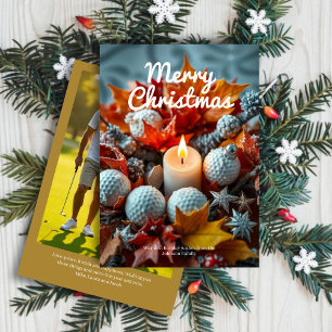 Cartão De Festividades Vela de Natal de Golf - Foto da família Dourada