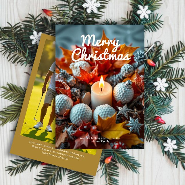 Cartão De Festividades Vela de Natal de Golf - Foto da família Dourada (Criador carregado)