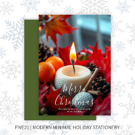 Cartão De Festividades Vela de Natal de Golf - Verde