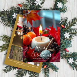 Cartão De Festividades Vela de Natal de Golfe ・ Três Fotografias Douradas