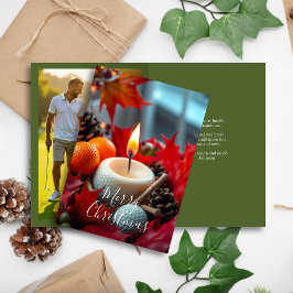 Cartão De Festividades Vela de Natal Golf - Foto da Família Verde