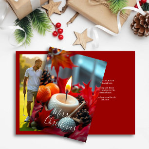 Cartão De Festividades Vela de Natal Golf - Foto Vermelha da Família