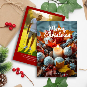 Cartão De Festividades Vela de Natal Golf - Foto Vermelha da Família