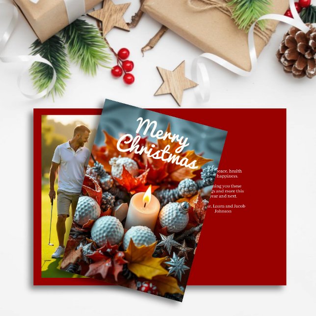Cartão De Festividades Vela de Natal Golf - Foto Vermelha da Família (Criador carregado)