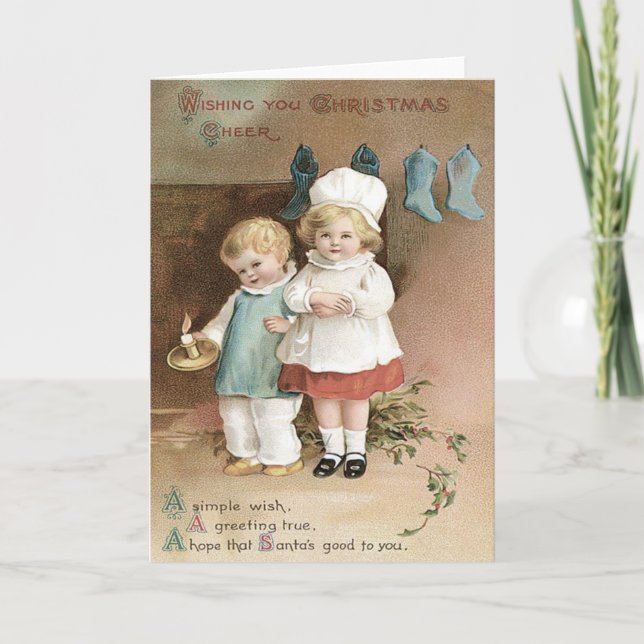 Cartão De Festividades Vela do azevinho das meias das crianças (Frente)