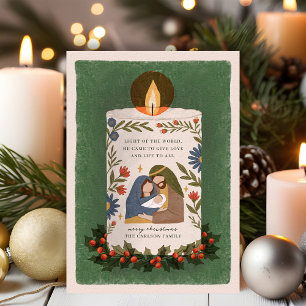 Cartão De Festividades Vela Rústica da Natividade Religiosa Natal Flat