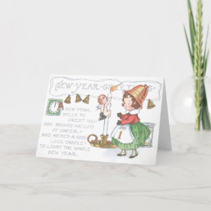 Cartão De Festividades Vela Sino de Ano Novo Infantil Relógio Ampulheta