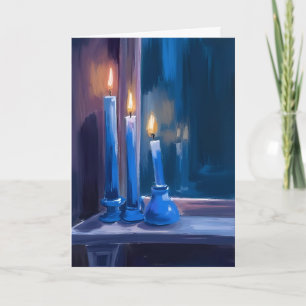 Cartão De Festividades Velas Azuis de Hanukkah Aquarela