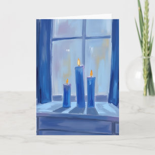 Cartão De Festividades Velas Azuis de Hanukkah Aquarela