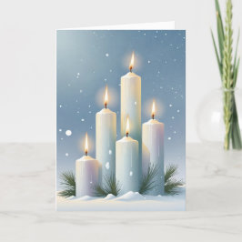Cartão De Festividades Velas brancas Wiccan Imbolc na Floresta de Neve