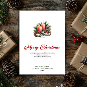 Cartão De Festividades Velas clássicas de Natal pinheiro rústico saudação
