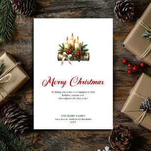 Cartão De Festividades Velas clássicas de Natal pinheiro verde saudação