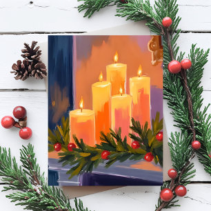 Cartão De Festividades Velas da Cornija de Natal com Grinalda