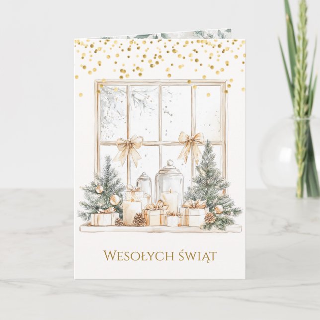 Cartão De Festividades Velas de Árvore de Natal Pine Cones Natal Polonês (Frente)