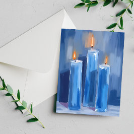 Cartão De Festividades Velas de Hanukkah em Aquarela Azul